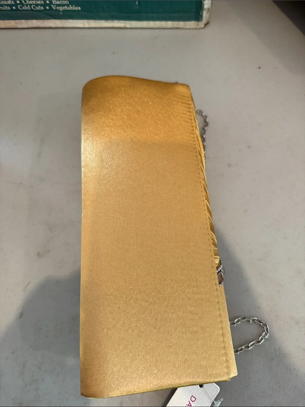 Satin Gold Evening Clutch with Rhinestone Trim